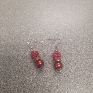 Handcrafted 2" Silver Tone Festive Red Holiday BeadedElegant Red Beaded Earrings
